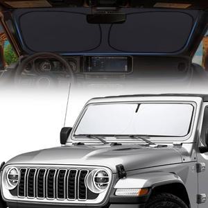 2025년 지프 랭글러 사하라 루비콘 JK JL CJ YJ TJ를 위한 두꺼운 윈드실드 선쉐이드, 접이식 대시보드 쉴드 선바이저 업그레이드 및 보관 가방 포함