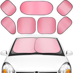 하나이브 7피스 카 윈도우 쉐이드 자동차 선쉐이드 윈드실드 세트에는 오토용 프론트 리어 선바이저 3개, 사이드 자외선 및 열 보호 기능 4개, 12개의 어리버리들(중형, 핑크)로