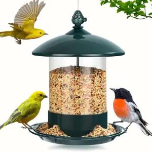 야외 걸이용 내후성 금속 새 모이통 360도 회전 급이 트레이 포함 야생 조류 사육기 전방위 관찰 가능