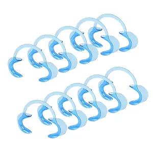 10피스 사이즈 M C자형 볼 리트랙터 치아 미백 마우스 가드 또는 스피크 아웃 게임용 일회용 오프너 블루