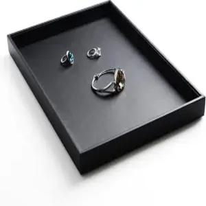 Oirlv 블랙 가죽 주얼리 디스플레이 플랫 트레이 향수 액세서리 장신구 시계/귀걸이/반지 보관 정리함