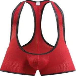 스브리티 남성용 원피스 메시 바디수트 조크스트랩 레슬링 싱글렛 속옷