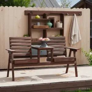 가든 더블체어 2인용 야외의자 등받이 우드 철제 조경 정원 벤치 커플체어