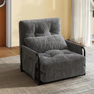 WLIVE 퓨처 소파 침대, 등받이 조절 가능한 바닥 의자, 빈백 팔걸이, 베개, 거실용 로우 프로파일, 독서실, 침실, 싱글, 그레이