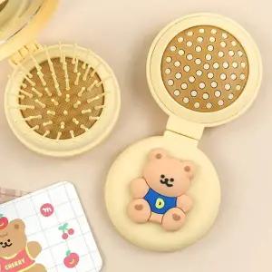 [콩심팥심]핑크풋 손거울 브러쉬 댄싱베어 미니 거울 머리빗
