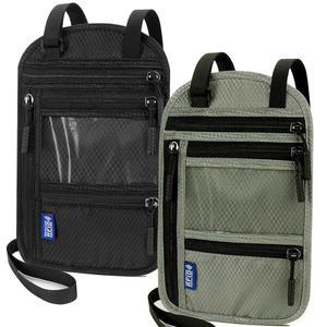 여행용 2팩 RFID 차단 여권 홀더 u2013 숨겨진 목 지갑, 휴대폰 포켓, 가벼운 속옷 파우치, 7인치 및 2개, 방지 정리함(블랙 & 라이트 그레이)