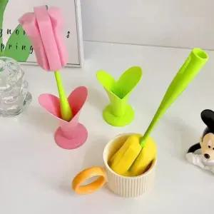 튤립 스탠드 스틱형 텀블러 컵 세척솔 수세미 2색상 물병 솔 젖병 새 브러쉬 솔거치대 세척