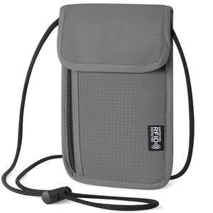 마음에 드는 5.5인치 L x 7.9인치 W 여행용 넥 지갑, RFID 차단 여권 홀더, 보안 경량 여성 남성용 파우치 선물(그레이)