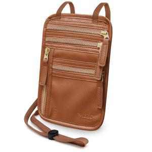 HERO 목 지갑, RFID 차단 가죽 여권 홀더 및 파우치(Tan)