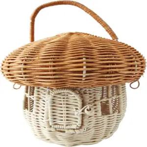 선물용 버섯 모양 바구니 외출용 휴대용 피크닉 식품 보관 뚜껑이 있는 장식용 직조 선반 정리용 손잡이