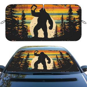 재미있는 빅풋 자동차 윈드실드 선쉐이드 산악 경관 숲 히트실드 앞유리 선 u200BS쉐이드 윈드실드, 세단 트럭 SUV 액세서리용 자외선 차단 차단제