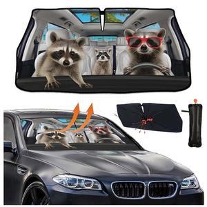 라쿤 자동차 앞유리 자외선 차단 우산 재미있는 접이식 창문 그늘막 커버 57 x 30인치