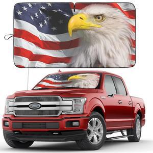 TOPASHDE 트럭 아메리칸 플래그 윈드실드 선쉐이드 더블 레이어 240T 소재 자동차 선바이저, 수납 가방 포함 - 실내 태양열 보호를 위한 접이식 전면 유리창