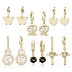 여성 금침 크리스탈 큐빅 드롭 골드 링 14K