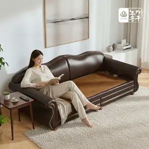 노송가구 쉐어링 천연가죽 참숯 황토볼 흙소파 3인 온열소파