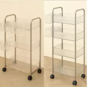 수납 정리 바구니 포함 바퀴달린 이동식 투명 트롤리카트 왜건 이동형 보조테이블 미용 뷰티