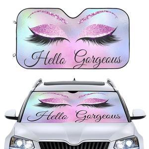 자동차 앞유리 선쉐이드, 퍼플 속눈썹 자동차, 세단, 트럭, SUV, 여성용 접이식 블록 선바이저 프로텍터 51x27.5인치 귀여운 인테리어 액세서리