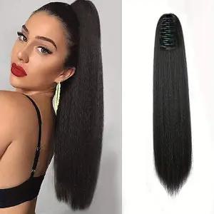 고급 롱 스트레이트 포니테일 가발 자연스러운 가발