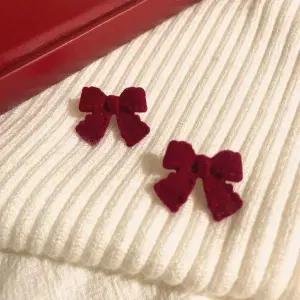 포인트 벨벳 리본 은침 귀걸이 이어링 S925