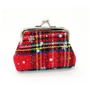 패브릭 체크 원터치 가마구치 미니 동전지갑 파우치