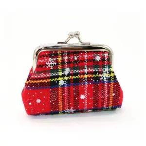 패브릭 체크 원터치 가마구치 미니 동전지갑 파우치