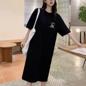 여성 홈웨어 체형커버 와이드 임부복 반팔 원피스 잠옷롱 프릴 브이넥 청치마 여자 미니 플레어 하객 플라