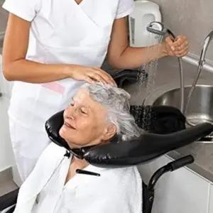 접이식 간편 샴푸 배개대 노인용품 세수머리띠 환자용목욕의자 샴프 모자 어르신 침대 보조기구 복지 노인