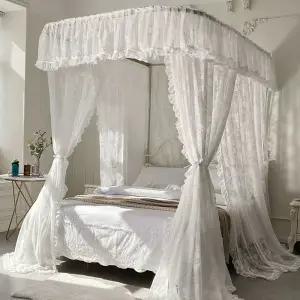 공주 침대 캐노피 커튼 쉬폰 레이스 북유럽 레일