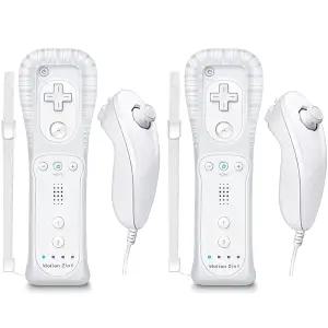 모션 플러스가 포함된 Wii 리모컨 및 넌척용 버시카 2팩 컨트롤러 실리콘 케이스 손목 스트랩(화이트)