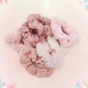 봄 가을 겨울 털 곱창머리끈 7종세트 핑크