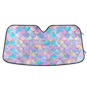 자동차 윈드실드 선쉐이드 인어 스케일 보라색 적외선 접이식 전면 선쉐이드, 트럭 SUV의 자외선 선바이저 열 보호 차단으로 차량의 시원함을 유지합니다. 중간 크기