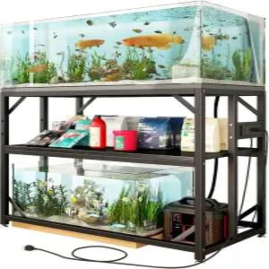 METYERY 40갤런 어항 스탠드 전원 콘센트 조절 가능한 수족관 헤비 듀티 테라리움 금속 파충류 수조 홈