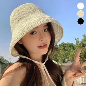 여성 소공녀 니트 짜임 시원한 버킷햇무지모자 무지벙거지 버킷햇 대두 챙넓은 면벙거지 패션