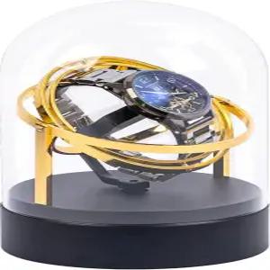 자동 시계를 위한 구유 울트라 콰이어트 워치 와인더 - 럭셔리 블랙 베이스 및 클리어 글래스 돔 15dB 무음