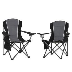 하이포인트 스포츠 오버사이즈 캠핑 접이식 의자, 팔걸이가 있는 헤비 듀티 야외 컵 홀더가 휴대용 잔디 350파운드, 2팩, 그레이 블랙