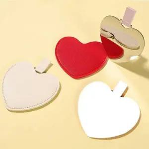 [콩심팥심]스텐 가죽 하트 손거울 미니 휴대용 공주 핸드미러 예쁜 초미니