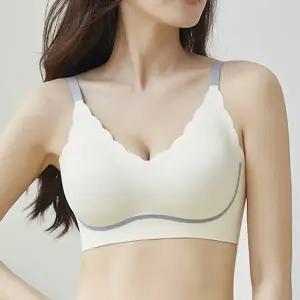 여성 노와이어 브라 햄라인 배색 속옷 브래지어 4색