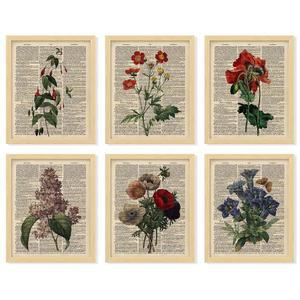 97 데코 플로럴 빈티지 월 아트 프린트 - 앤티크 식물성 아트, 플라워 북 데코, 업사이클링 사전 포스터, 침실 홈 데코를 위한 야생화 그림 (프레임 없음 8x10)