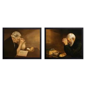 포스터 마스터 2피스 빈티지 감사 - 데일리 브레드 프린트 무디 아트 성경 일러스트레이션 위에 기도하는 지혜로운 여인 종교적 기독교 창조 거실 또는 주방 장식 8x10 액자에 넣지 않은 벽 디스플레이