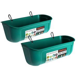 오리 닭 모이통 2팩 | 매달린 울타리 클립이 달린 거위 튀르키예 물통 가축 먹이통 가금류 통 총 5쿼트 녹색