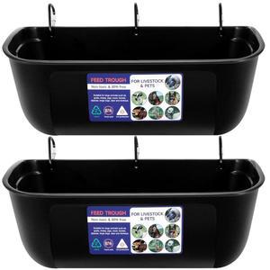 구빌라 대형 사료통, 클립이 달린 매달리거나 나사로 고정하는 울타리 9쿼트 염소 사료 2팩, 동물용 도그 호스 돼지 가축 플라스틱 검은색
