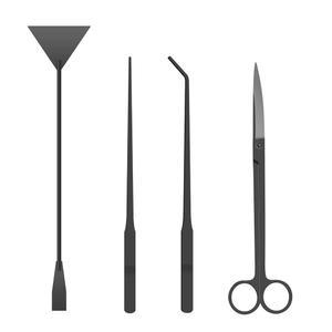 간단한 디럭스 수족관 아쿠아스케이프 도구 키트, 4 in 1 방청 수생 식물 스테인리스 핀셋 가위 주걱 세트 수조 청소, 어항, 분재, 조류 스크레이퍼용