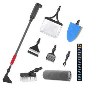 수족관 청소 도구 6 in 1 어항 키트, 다용도 청소기 브러시, 조류 스크레이퍼 스크러버 패드 조절 가능한 긴 손잡이 브러시 20-160갤런 아크릴 및 유리 탱크(L)