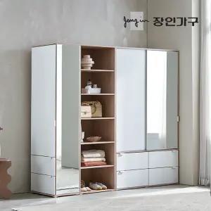 코라 1600 슬라이딩 옷장 세트 1200 거울 서랍옷장 (행거형)+400 측면 거울장