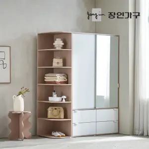 코라 1600 슬라이딩 옷장 세트 1200 거울 서랍옷장 (선반형)+400 측면 코너장