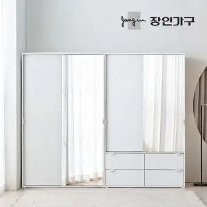 코라 2400 슬라이딩 옷장 세트 1200 거울옷장 (행거형)+1200 거울 서랍옷장(선반