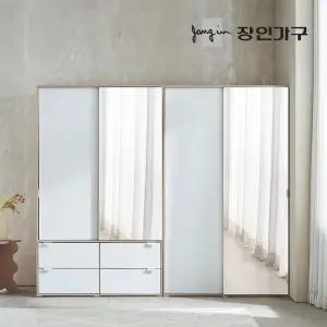 코라 2400 슬라이딩 옷장 세트 1200 거울 서랍옷장 (행거형)+1200 거울옷장 (선