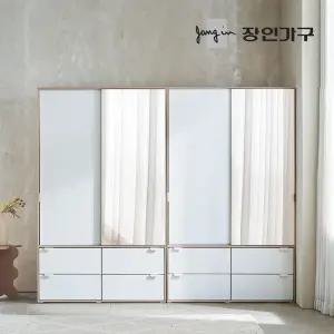 코라 2400 슬라이딩 옷장 세트 1200 거울 서랍옷장 (행거형)+1200 거울 서랍옷장