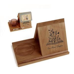 LITVY 나무 삼각형 북마크, 음료 홀더가 있는 작은 책장, 슬롯이 책 읽기 휴식, 코너 디스플레이 홀더(브라운)