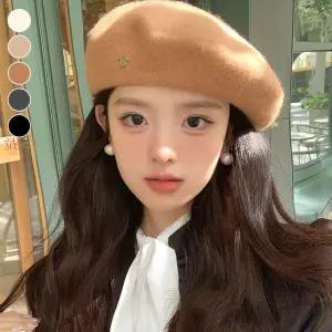 골드B장식 베레모 ELM-284 울베레모 모직 겨울 여자 모자 버킷햇 여성 니트빵